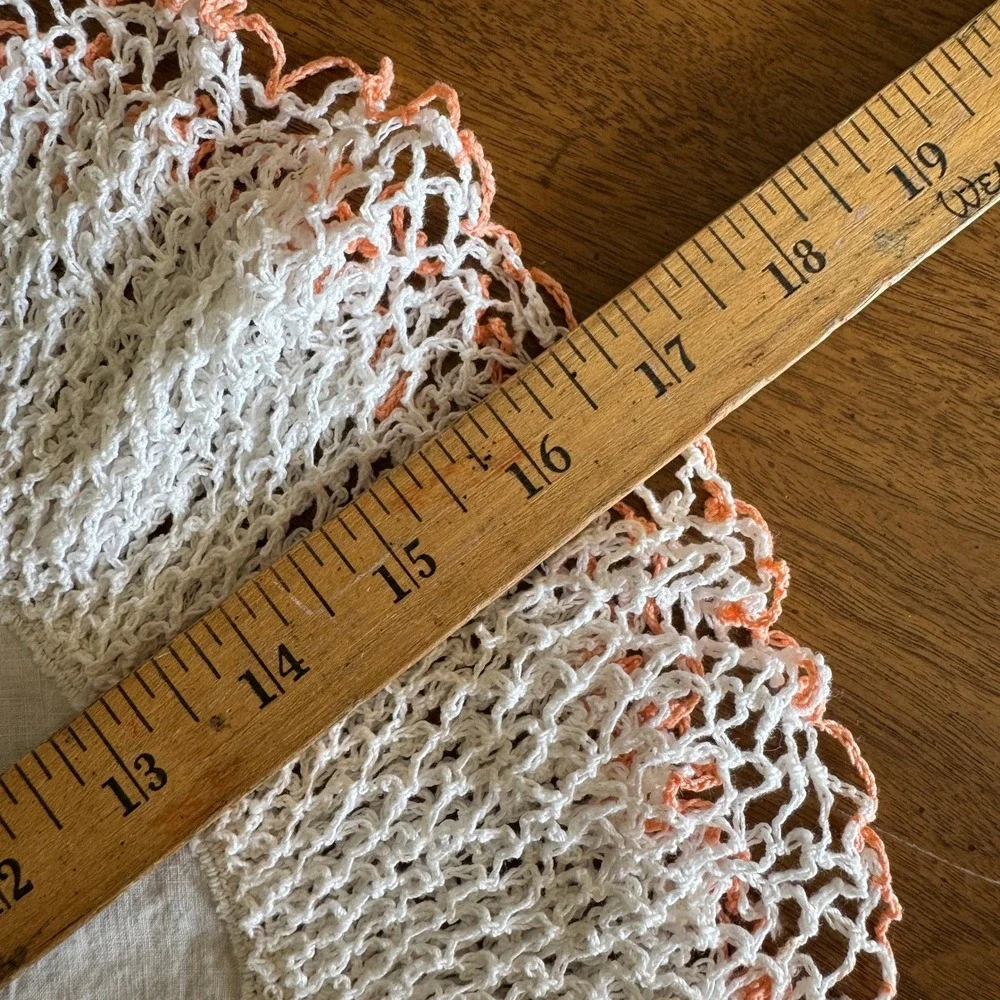 VNTG Cottagecore Shabby Chic Round Doily Peach White Crochet Layered Edge Trim